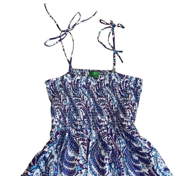 J. Crew Smocked Linen-Blend Bandeau Beach Dress in Purple Paisley Size Large - Picture 8 of 10